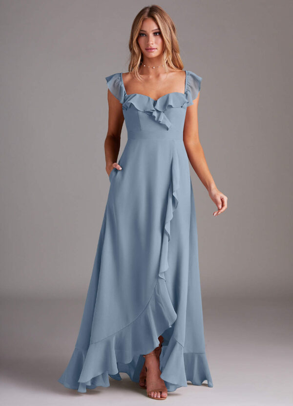Elegant Convertible Bridesmaid Dress – Cascading Ruffles & Off-the-Shoulder