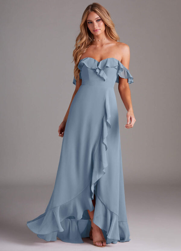 Elegant Convertible Bridesmaid Dress – Cascading Ruffles & Off-the-Shoulder