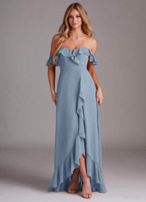 Elegant Convertible Bridesmaid Dress – Cascading Ruffles & Off-the-Shoulder