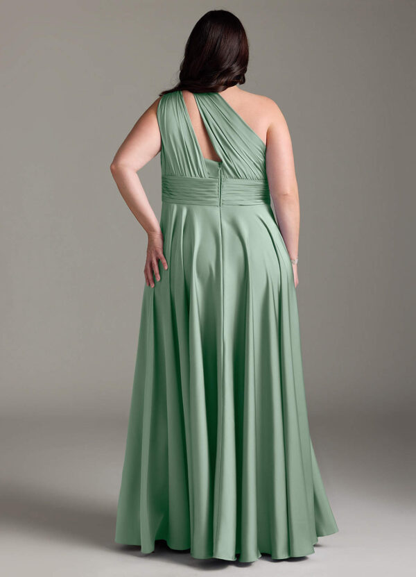 Elegant One-Shoulder Bridesmaid Dress – A-Line & Pleated Satin