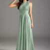 Elegant One-Shoulder Bridesmaid Dress – A-Line & Pleated Satin