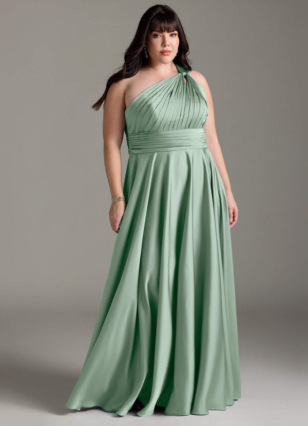 Elegant One-Shoulder Bridesmaid Dress – A-Line & Pleated Satin