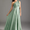 Elegant One-Shoulder Bridesmaid Dress – A-Line & Pleated Satin