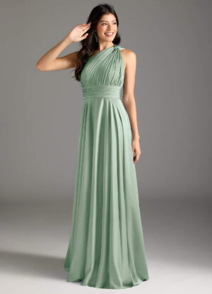 Elegant One-Shoulder Bridesmaid Dress – A-Line & Pleated Satin