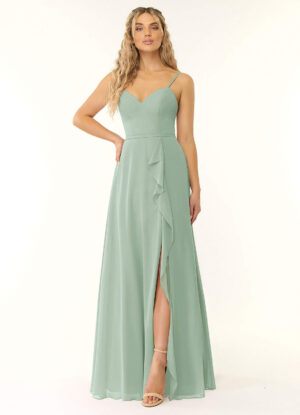 Elegant Bridesmaid Dress – Cascading Ruffles & Leg Slit
