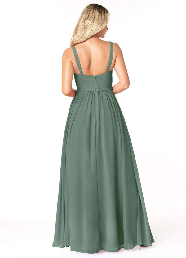Elegant A-Line Bridesmaid Dress – Pleated, V-Neck, Leg Slit