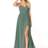Elegant A-Line Bridesmaid Dress – Pleated, V-Neck, Leg Slit