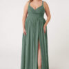 Elegant A-Line Bridesmaid Dress – Pleated, V-Neck, Leg Slit