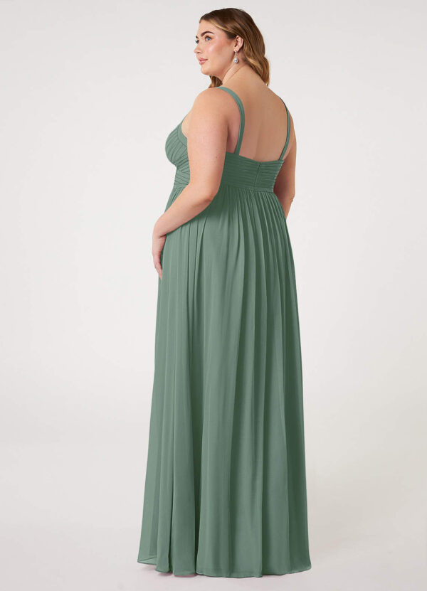 Elegant A-Line Bridesmaid Dress – Pleated, V-Neck, Leg Slit