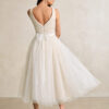 Elegant Tea-Length Custom Wedding Dress – Bows & V-Neck