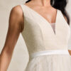 Elegant Tea-Length Custom Wedding Dress – Bows & V-Neck