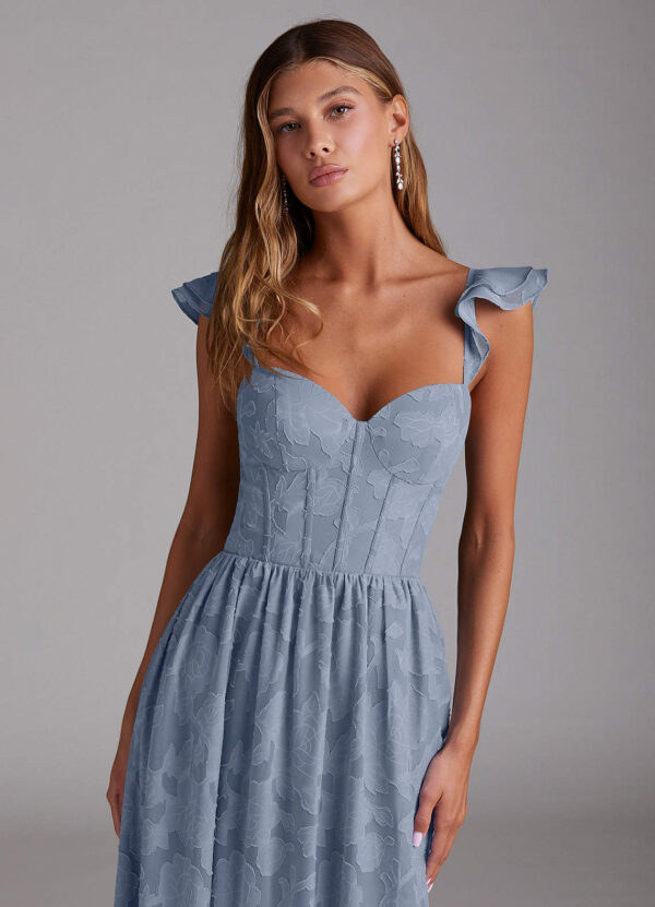Sweetheart Neckline Bridesmaid Dress – Ruched & Floral Burnout