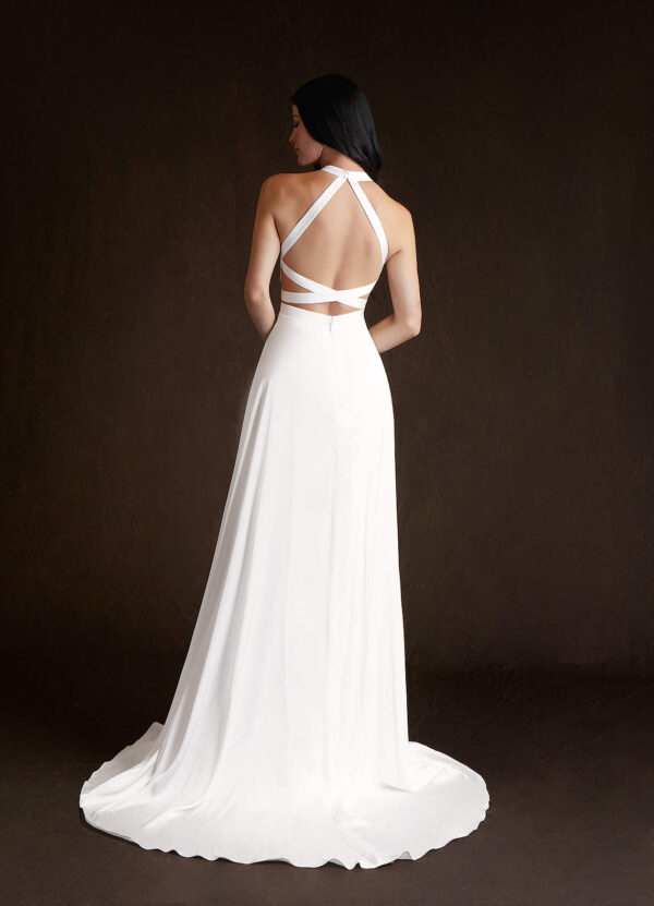 Chic Custom Wedding Dress – Stretch Satin & Leg Slit