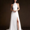 Chic Custom Wedding Dress – Stretch Satin & Leg Slit