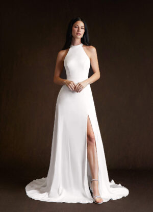 Chic Custom Wedding Dress – Stretch Satin & Leg Slit