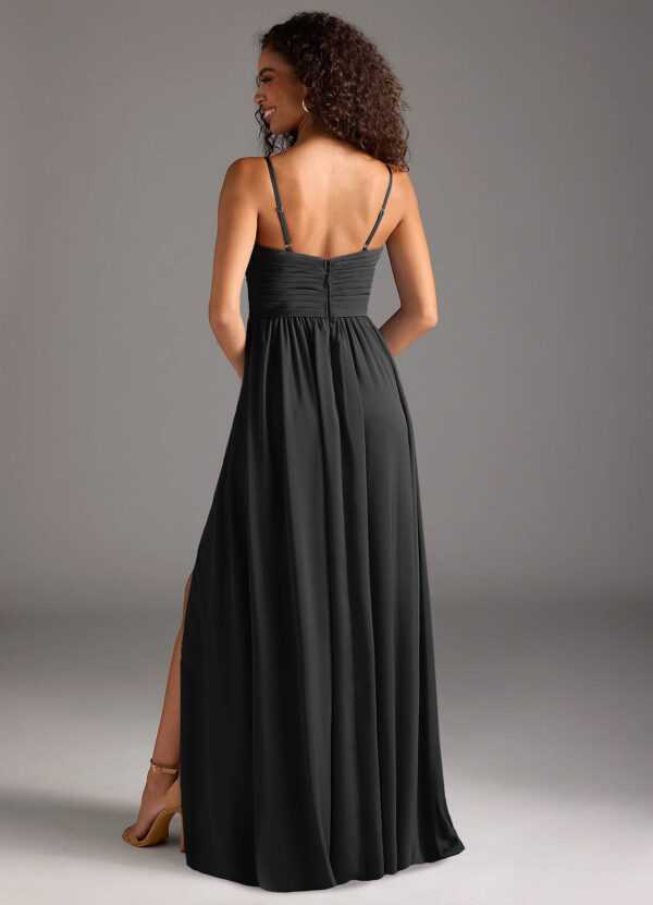 Satin Bridesmaid Dress – A-Line with Slit & Pockets