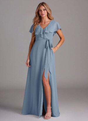 Chiffon Bridesmaid Dress – Ruffles & Slit