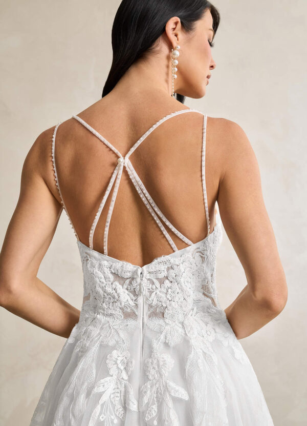 Elegant Custom Wedding Dress – Beaded Lace & V-Neck Design