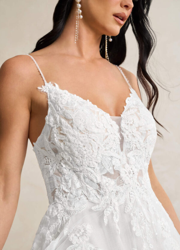 Elegant Custom Wedding Dress – Beaded Lace & V-Neck Design