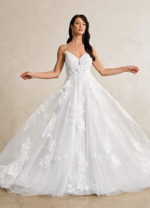 Elegant Custom Wedding Dress – Beaded Lace & V-Neck Design