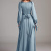 A-Line Satin Bridesmaid Dress with Slit & Bow