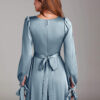 A-Line Satin Bridesmaid Dress with Slit & Bow