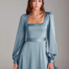 A-Line Satin Bridesmaid Dress with Slit & Bow