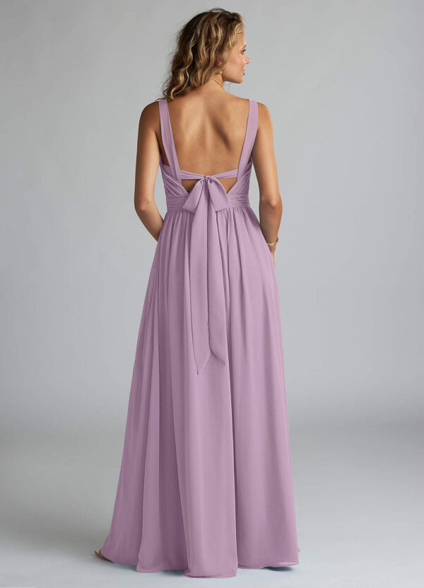 Elegant Bridesmaid Dress – Chiffon, A-Line, Leg Slit & V-Neck
