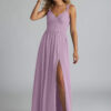 Elegant Bridesmaid Dress – Chiffon, A-Line, Leg Slit & V-Neck