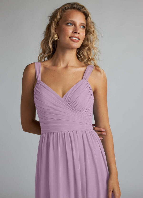 Elegant Bridesmaid Dress – Chiffon, A-Line, Leg Slit & V-Neck