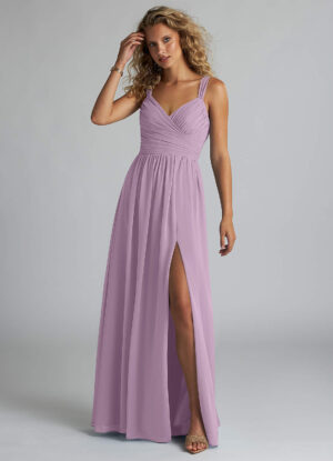 Elegant Bridesmaid Dress – Chiffon, A-Line, Leg Slit & V-Neck