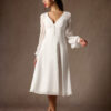 Romantic Beach Wedding Dress – A-Line, V-Neck, Long Sleeves