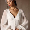 Romantic Beach Wedding Dress – A-Line, V-Neck, Long Sleeves