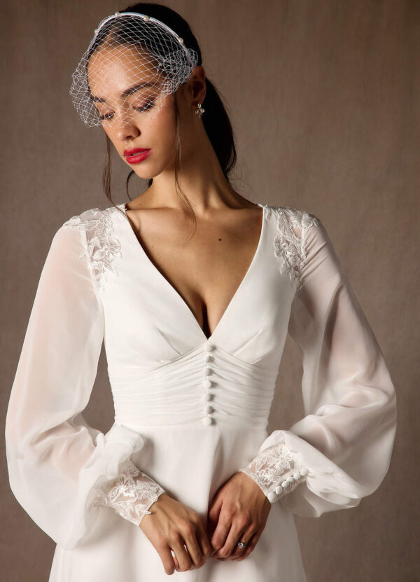 Romantic Beach Wedding Dress – A-Line, V-Neck, Long Sleeves