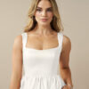 Custom A-Line Mini Wedding Dress - Satin, Square Neck, Beach Chic