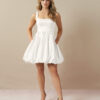 Custom A-Line Mini Wedding Dress - Satin, Square Neck, Beach Chic