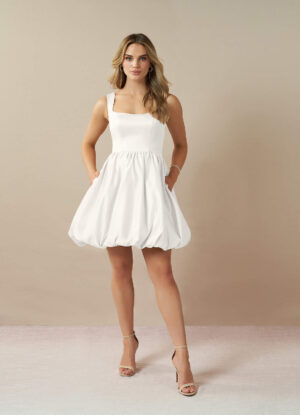 Custom A-Line Mini Wedding Dress - Satin, Square Neck, Beach Chic