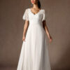 Elegant Custom Wedding Dress – V-Neck, Lace & Pockets