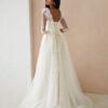 Vintage Custom Wedding Dress – V-Neck, Lace & Sweep Train