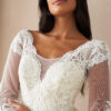 Vintage Custom Wedding Dress – V-Neck, Lace & Sweep Train