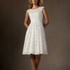 Chic Custom Wedding Dress – Knee-Length, Lace, Embroidered, & Cap Sleeves