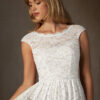 Chic Custom Wedding Dress – Knee-Length, Lace, Embroidered, & Cap Sleeves