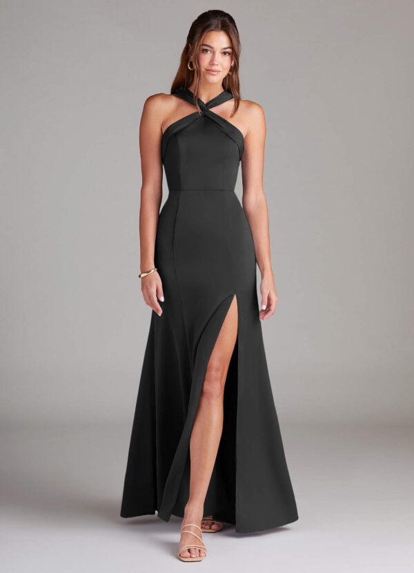 A-Line Bridesmaid Dress – Satin & Slit Design