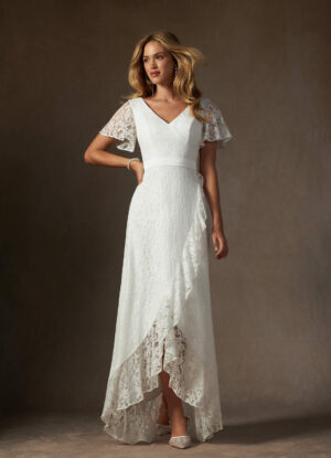 Elegant Lace Wedding Dress with 3D Florals – Perfect for Beach Weddings