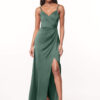 Elegant Bridesmaid Dress – A-Line, V-Neck, Pleated & Leg Slit