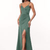 Elegant Bridesmaid Dress – A-Line, V-Neck, Pleated & Leg Slit