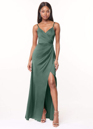 Elegant Bridesmaid Dress – A-Line, V-Neck, Pleated & Leg Slit