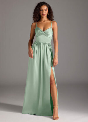 Elegant Bridesmaid Dress – V-Neck, Keyhole Back, Floor-Length