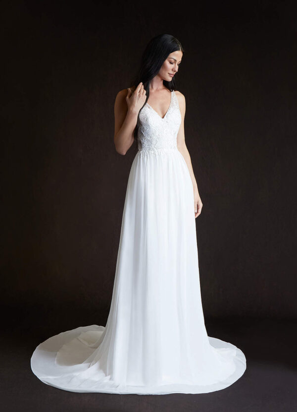 Vintage Chic Wedding Dress with Embroidered Lace and Beaded Sequins