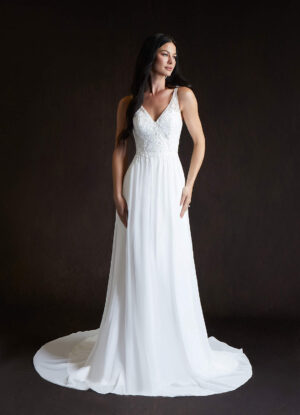 Vintage Chic Wedding Dress with Embroidered Lace and Beaded Sequins